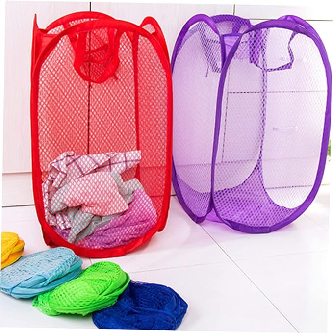 Foldable Pop Up Mesh Laundry Hamper with Side Pocket and Handles Breathable Clothes Basket for College Dorm Apartments Camping Easy Open and Flat Fold Storage Sky Blue
