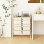 GOFLAME 12-Drawer Rolling Storage Cart, Multipurpose Organizer Cart with 2 Sizes Plastic Drawers, Mobile Utility Cart with Lockable Casters for School, Home Office, Beauty Salon, White