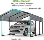 10x15FT Metal Carport,Heavy Duty Carport with Reinforced Frame and Galvanized Steel Roof, Outdoor Garage Shelter Shade Car Port for Pickup Trucks, Boats, Cars & Tractors, Farm Tools, Party, Gray