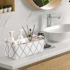 Small Storage Basket for Organizing,Fabric Bathroom Toilet Paper Basket for Tank Top,Decorative Countertop Shelf Cabinet Organizer for Bedroom Livingroom Nursery Boho Home Décor 12.5"×7"×4.5", White