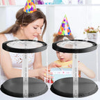 JCD Black Multi-Layer 10 * 10 Inch Round Clear Cake Boxs with Ribbon,6 Pack Tall Transparent Packaging Cake Containers PET Cake Carrier Box for Birthday (Black, Round 10inch/6pcs)