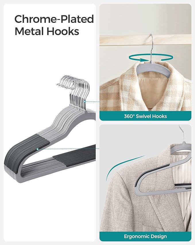 SONGMICS Clothes Hangers, Pack of 60 Plastic Coat Hangers, Space-Saving, Light Gray and Dark Gray UCRP0050G01