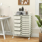 LUARANE Rolling Cart with 15 Drawers, Craft Storage Cart with Portable Handles & Lockable Wheels, Mobile Toys Organizer, Large Capacity Utility Drawer Cart Home Office School Teacher (White)