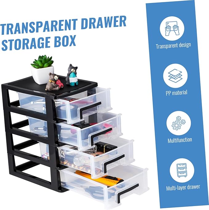 Angoily 4 Drawer Desk Organizer, Plastic Home Office Storage Organizer, Makeup Organizer Storage Station Cube, Cosmetics Jewelry Storage Box, 4 Drawer for Bathroom, Desk, Office (8.31x5.98x9.92 Inch)