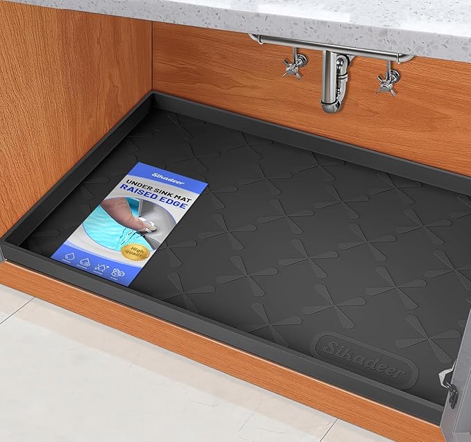 SIKADEER 34" x 19" Under Sink Mat Waterproof, Silicone Mat Kitchen Drawer Shelf and Cabinet Liner, Sink Protector for Kitchen Organizers and Storage, Boot Tray Pet Food Mats
