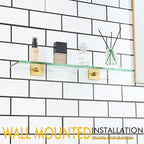KOKOSIRI Wall Shelves 20-Inch Floating Tempered Glass Shelf Bathroom Hardware Kitchen Hanging Rack Shower Storage, Brushed Gold Stainless Steel B1107BG-L20