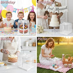 6 Pcs Clear Cake Box with Ribbon 2-Layer 10x10x10 Inch, Transparent Cake Carrier Box with Lids, PET Tall Cake Packaging Boxes, Clear Gift Boxes for Mother's Day Birthday Wedding Festival Party