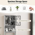 COSTWAY Over The Toilet Storage Cabinet, Bathroom Shelf Over Toilet, Double Door Bathroom Storage Cabinet Organizer with Adjustable Shelf, Open Shelf (Grey)