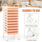 GOFLAME 10-Drawer Rolling Storage Drawer Cart, Utility Cart with Removable Drawers & Metal Frame, Mobile Art Craft Drawer Cart with Lockable Wheels for Home, Office, Studio, School, Peach Fuzz