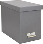 Bigso John Fiberboard Label Frame Desktop File Storage Box - Document Organizer for Important Paperwork - Durable Hanging File Box with a Lid & Metal Label Window - 7.36 x 13.38 x 10.51 in - Grey
