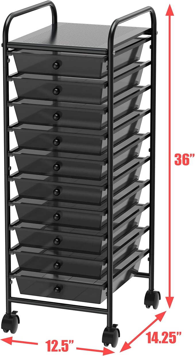 Simple Houseware Utility Cart with 10 Drawers Rolling Storage Art Craft Organizer, Black