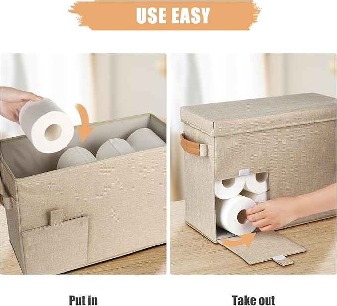 Toilet Paper Storage Basket, Collapsible Rolling Storage Bin Toilet Paper Holder for Bathroom, Tissue Toilet Paper Storage Cabinet with Wheel for Bathroom Organizer Container Dressers or Cabinets