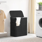 SONGMICS Laundry Hamper with Lid, Bamboo Laundry Basket, Removable Machine Washable Laundry Basket, with Handles, 26.4-Gallons, for Laundry Room, Bedroom, Bathroom, Ink Black ULCB63H