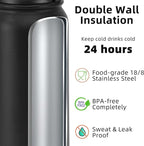 Fanhaw 40 oz Insulated Stainless Steel Water Bottle with Chug Lid, Leakproof & Sweat-Free Extra-Large Metal Bottle for Outdoor, Hiking & Gym (Black)