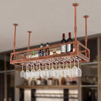 Industrial Wine Rack Ceiling Mounted, 110 lbs Heavy Duty, Adjustable Height, Holds 27 Glasses, Vintage Iron Floating Shelf for Kitchen, Bar, Restaurant (Copper-Colored)
