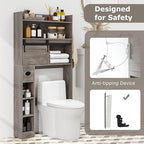 Giantex Over The Toilet Storage Cabinet, Farmhouse Space Saver with Sliding Door, Toilet Paper Holder, Side Hooks & Adjustable Shelves, Over Toilet Bathroom Organizer for Laundry, Restroom (Grey)