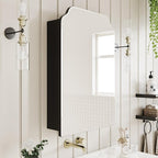 Victorian-Style Recessed Bathroom Medicine Cabinet, Storage Cabinet, Bathroom Wood Wall Cabinet with Curved Mirror, Black, 17.5x29 Inch