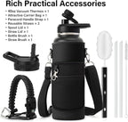 40 oz Insulated Water Bottle | Thickened Stainless Steel Vacuum Metal | Portable Sports Water Jug for Gym and Hiking with Straw, Carrier Bag, Handle Strap | BPA-Free 40 oz, Black