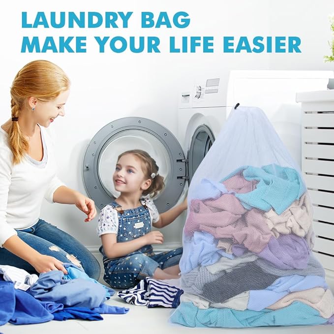 Heavy Large Mesh Laundry Bags,24 x 36 inches Travel drawstring Laundry Washing Bags for Dirty Clothes Storage, laundry bag suitable for university, dormitory, travel, family, and apartment residents