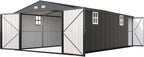 AMERLIFE 13x21x8 FT Outdoor Metal Garage Shed, Extra Large Storage Shed with Double Hinged Doors, 4 Windows, Heavy Duty Carport for Cars, Boats, Trucks and Equipment Storage, Dark Gray