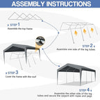 VINGLI 12x20 Carport Canopy with Galvanized Steel Frame, Portable Heavy Duty Garage with Water-Proof Covers for Cars, Boats, Trucks, Dark Gray