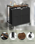 Laundry Sorter, Laundry Hamper with Storage Shelf, Mobile 2-in-1 Basket Organizer, 120 L Rolling Hamper, Large Bags and Movable Wheels, Metal Frame, Rustic Brown and Black TXY01BF