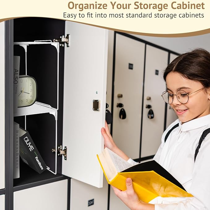 Locker Organizer Shelf Stackable Extra Locker Shelf for School Locker Organizer Storage Cabinet Accessories Suitable for School, Office, and Home use (2, White)