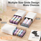 Underwear Organizer Drawer, 10 Cells Plastic Sock Underwear Storage Drawer, Stackable Closet Organizers and Storage Box for Bras, Socks, Scarves, Ties, Belt (Queen Size-White, 1 Pcs)