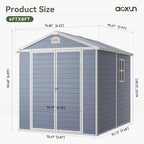 Aoxun 6 x 8 FT Outdoor Storage Shed, Resin Shed with Floor, Small Garden Shed Waterproof Plastic Tool Shed