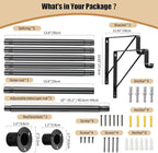 Closet Rod, 16 to 100 Inch Closet Rods Heavy Duty Adjustable Wardrobe Poles for Hanging Clothes and Heavy Duty Bracket Closet Pole Support (The Shelf NOT Included)(Black)