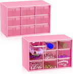 Wenqik 2 Pcs Mini Storage Drawers Teacher Toolbox Organizer with 9 Clear Drawers Small Plastic Desktop Teacher Desk Craft Organizer for Classroom Office 7" x 3. 9" x 4. 7"(Rose Red)