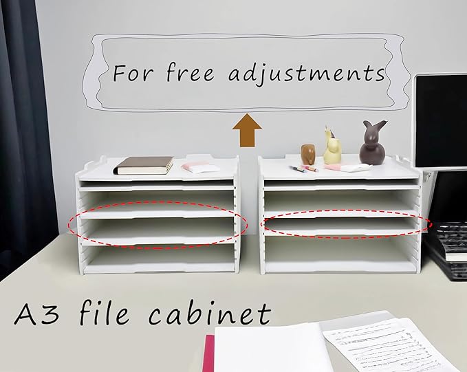 7 Tier Adjustable Shelves Office Desk Organizer,Wooden Desk File Organizer, Letter Tray, Document Letter Mail Tray Sorter, White/Black (White-7tray(with 6 Adjustable Shelves))