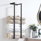Towel for Racks Bathrooms, Wall Mounted Towel Rack for Storing Towels, Robes, Towel Holders with Hooks, Bathroom Towel Storage, Black