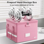 ENGPOW 5200°F File Box Fireproof Document Box with Lock,Heat Insulated Collapsible File Storage Organizer Box with Handle,Portable Home Office File Cabinet for Hanging Letter/Legal Size Folder, Pink