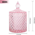 2 Pack Qtip Holder Thick Glass Apothecary Jars with Lid for Bathroom Decor Storage Organizer for Cotton Swabs, Balls, Pads, Floss Picks, Candy, Jewelry, Pink