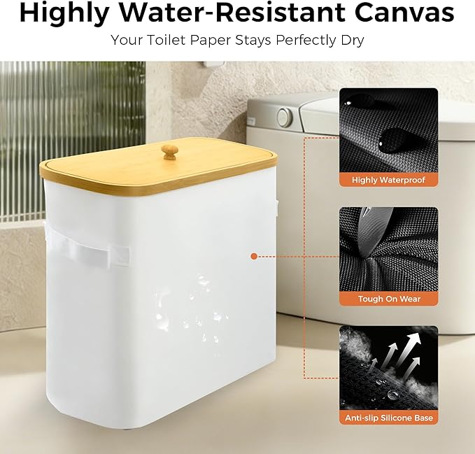 MinBoo Toilet Paper Basket, Storage with Lid, Toilet Paper Organizer for Bathroom, Free Standing Toilet Paper Holder with Storage,White