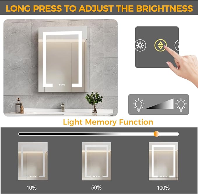 16 * 24 Smart LED Lighted Bathroom Medicine Cabinet Mirror with Touch Control, 3-Color Temperature, Stepless Dimming, 1-Hour Auto-Off – Ideal for Modern Bathrooms and Makeup Routines