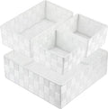 Posprica Woven Storage Box Cube Basket Bin Container Tote Organizer Divider for Drawer,Closet,Shelf, Dresser (White)
