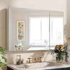BEAUTYPEAK Bathroom Medicine Cabinet Mirror with Storage, 36 Inch x 26 Inch Silver Medicine Cabinet with Double Door & Adjustable Shelves for Vanity, Tempered, Aluminum Surface, Wall-mount or Recessed