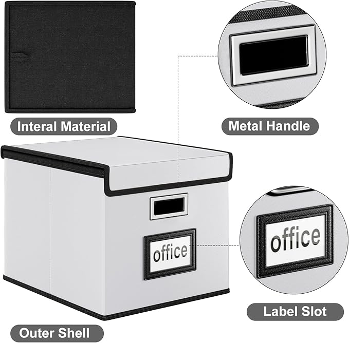 Huolewa File Organizer Box with Lid, Collapsible Faux Leather Hanging File Folder Box Organizer with Plastic Slides, Decorative Home/Office Filing System Boxes for File and Folders Storage