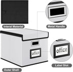 Huolewa Portable Leather File Organizer Boxes with Lids, Office Document Boxes Organizer, Filing Boxes, Decorative Small File Boxes for Hanging Files, File Cabinet for Office/Home - 4 Pack