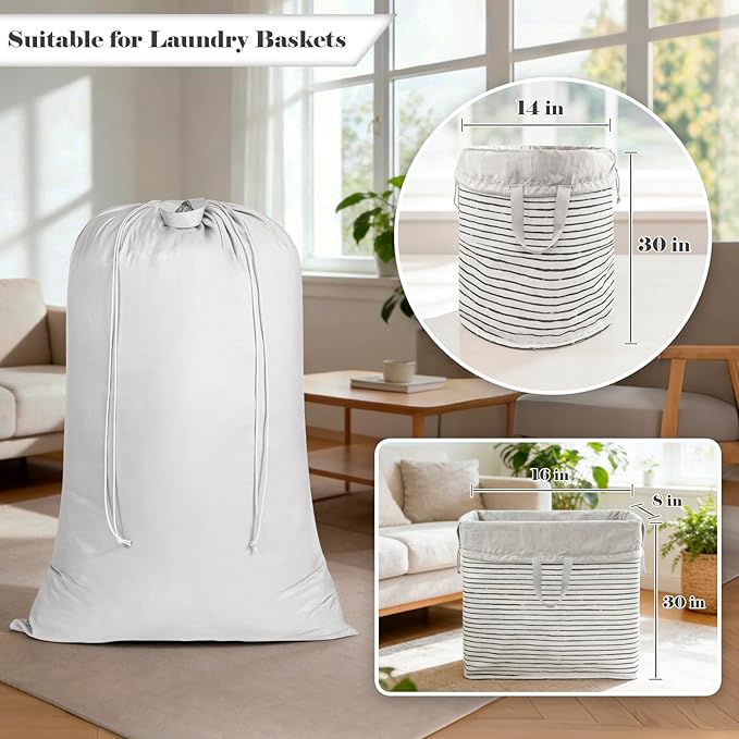 Laundry Bag, Extra Large Travel Laundry Bags with Handles & Drawstring Closure, 24"x 36" Dirty Clothes Storage Bag, Basket Hamper Liner, Organizer Sack for Laundry Room, Camping, Grey