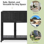 37.4" H Mini Wood Cold Frame Garden Greenhouse with 2 Doors and Wheels, Raised Bed with Liner for Indoor Outdoor Use, Black