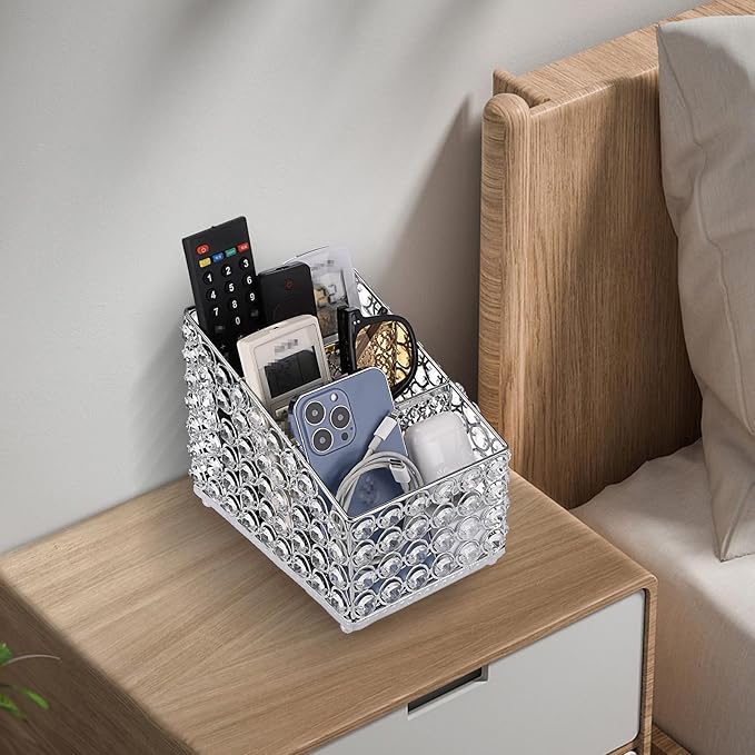 Sumnacon Remote Control Holder Crystal Remote Holder for Table Gorgeous TV Remote Holder with 3 Slots Stylish Table Remote Caddy Decorative Remote Control Organizer for Bedroom Living Room Office