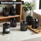 4 Pack Acrylic Qtip Holder Dispenser for Cotton Swabs, Balls, Pads, Floss Picks- Clear Plastic Canister Apothecary Jar Set, Bathroom Essentials Accessories Decor Vanity Makeup Storage Organizer -Black