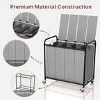 4-Compartment Laundry Cart with Lockable Wheels & Lid 180L Large Wheeled Laundry Basket Heavy-Duty Sorting Organizer for Laundry Room (Grey)
