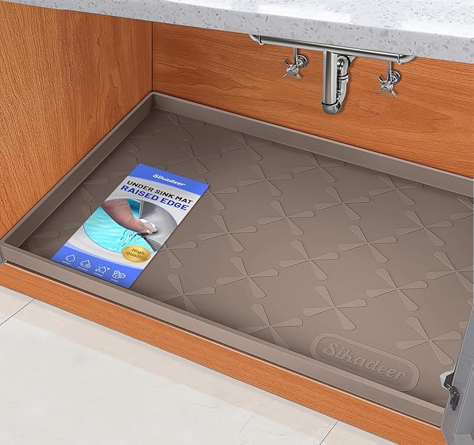 SIKADEER 25" x 19" Under Sink Mat Waterproof, Silicone Mat Kitchen Drawer Shelf and Cabinet Liner, Sink Protector for Kitchen Organizers and Storage, Boot Tray Pet Food Mats
