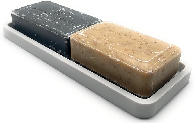Happitasa Silicone Kitchen Sink Organizer Tray, Sponge Holder and Countertop Protector | Bathroom and Kitchen Soap Dish and Dispenser Tray (Light Grey, 9"x3.5", 5.6 Ounces)