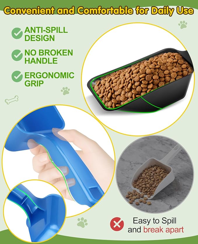 2 Pack Dog Food Scoop with 1 Cup and 2 Cup Capacity, Plastic Pet Food Measuring Scoops with Clear Measurement Lines for Dogs, Cats & More,Dishwasher safe (Blue and Black)