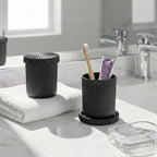 2 Pack Qtip Holder - Apothecary Jars with Lids, Bathroom Organizers and Storage Canister for Cotton Balls,Swabs,Floss Picks,Hair Ties,Clear Glass Vintage Bathroom Decor Jar Set (Black)